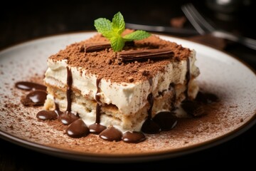 Rich Tiramisu italian dessert. Homemade food. Generate Ai