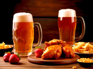 Glass of delicious beer at bar counter decorate for celebrate beer festival