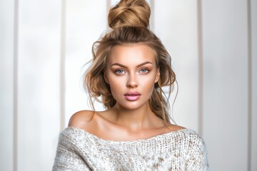 Fototapeta premium Beauty face skin woman beautiful eyes and lips tanned skin 