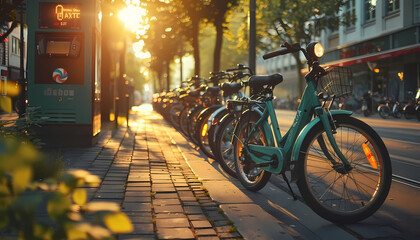 A row of bicycles parked on a city street