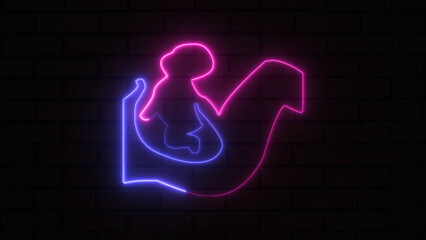 Glowing neon Pregnant woman in delivery process. Placenta