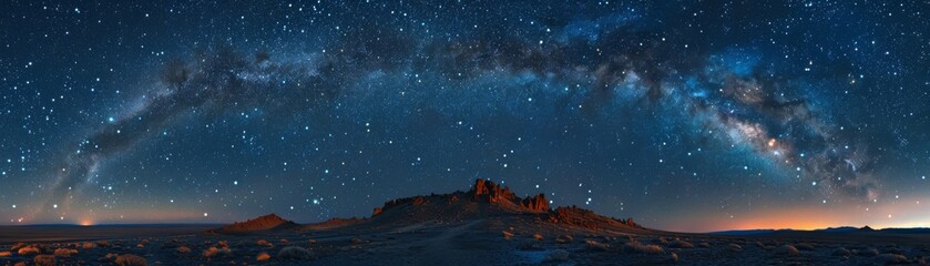 Fototapeta premium Stars over a remote mountain, top view, clear night sky, celestial tone, Triadic Color Scheme