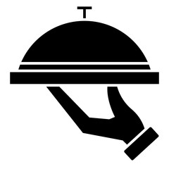 Waiter hand holding cloche serving plate icon for food apps and websites 