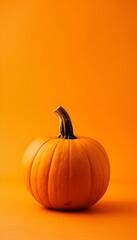 Vibrant Orange Pumpkin on Plain Backdrop for Autumn or Thanksgiving Decor