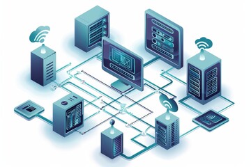 Obraz premium a client computer between two server computer, a schematic diagram showing a distributed system 
