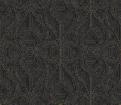 3D Wallpaper Gothic architecture stained glass gray, black and mint color decor on the edges. High quality seamless realistic texture