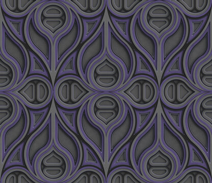 3D Wallpaper Gothic architecture stained glass gray, black and mint color decor on the edges. High quality seamless realistic texture