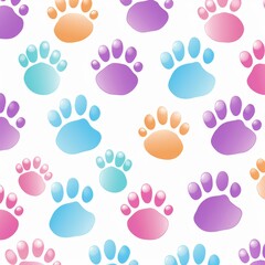 Seamless high-quality pastel cat and dog paw pattern illustration on white background