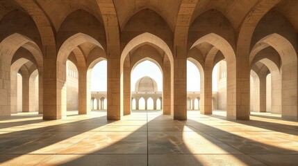 A beautiful mosque with towering arches at its center