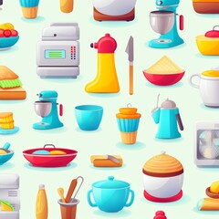 Pastel kitchen seamless pattern background with high quality illustration on white background
