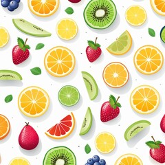 High quality summer fruit pattern on white background for sale - vibrant illustration