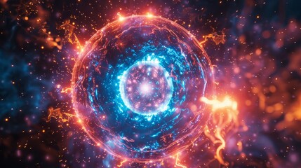 Obraz premium Power generation from cosmic sources, front view, harnessing space energy, innovative tone, Complementary Color Scheme