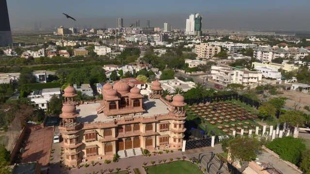 The Mohatta Palace is a museum located in Karachi, Sindh, Pakistan. Aerial Drone Shot at sunny Day, Karachi from Above