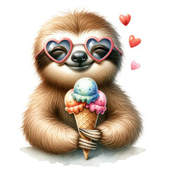 Obraz premium Colorful Animals Enjoying Ice Cream in Watercolor: Fun and Whimsical Illustration