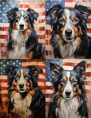 the dog collie breed in the style of american flag background