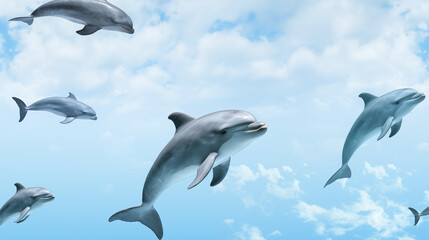 Fototapeta premium Dolphin Image, Pattern Style, For Wallpaper, Desktop Background, Smartphone Phone Case, Computer Screen, Cell Phone Screen, Smartphone Screen, 16:9 Format - PNG