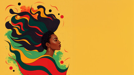 Juneteenth Freedom Day Celebration, abstract African American woman with red, green colors on yellow background, liberation holiday from slavery, black history month