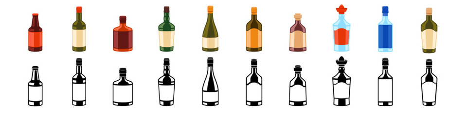 Alcohol icon set. Alcohol bottle vector set.
