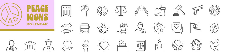 Peace icon set. Reconciliation line icons.