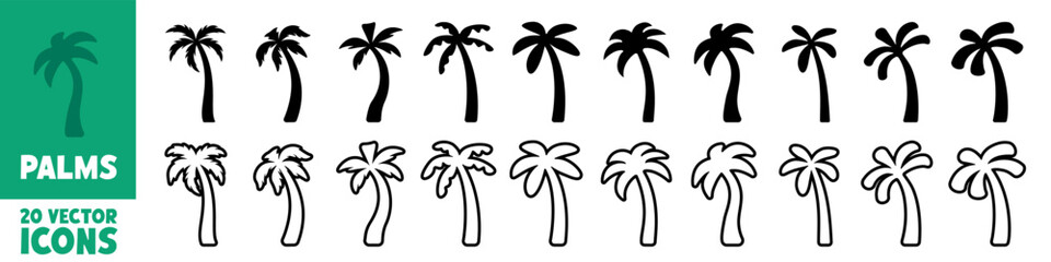 Palm icon set. Coconut tree vector set.