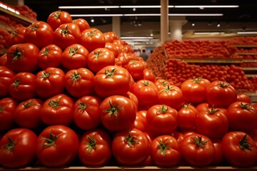 Vibrant Tomato supermarket background. Vegetable food. Generate Ai