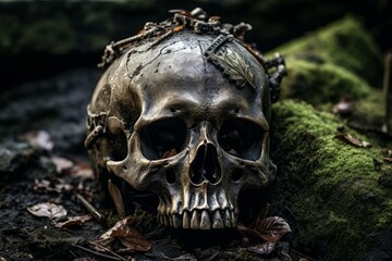 Obraz premium Ancient Tomb skull. Grave cave peru. Generate Ai