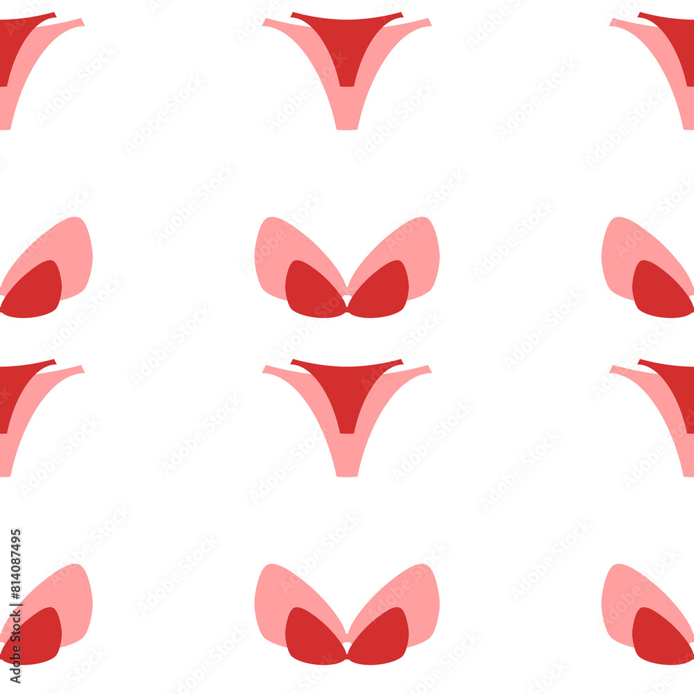Poster seamless pattern of large isolated red bikini symbols. the elements are evenly spaced. illustration 