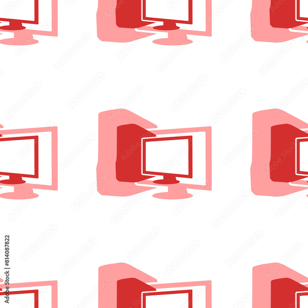 Poster seamless pattern of large isolated red desktop symbols. the elements are evenly spaced. illustration