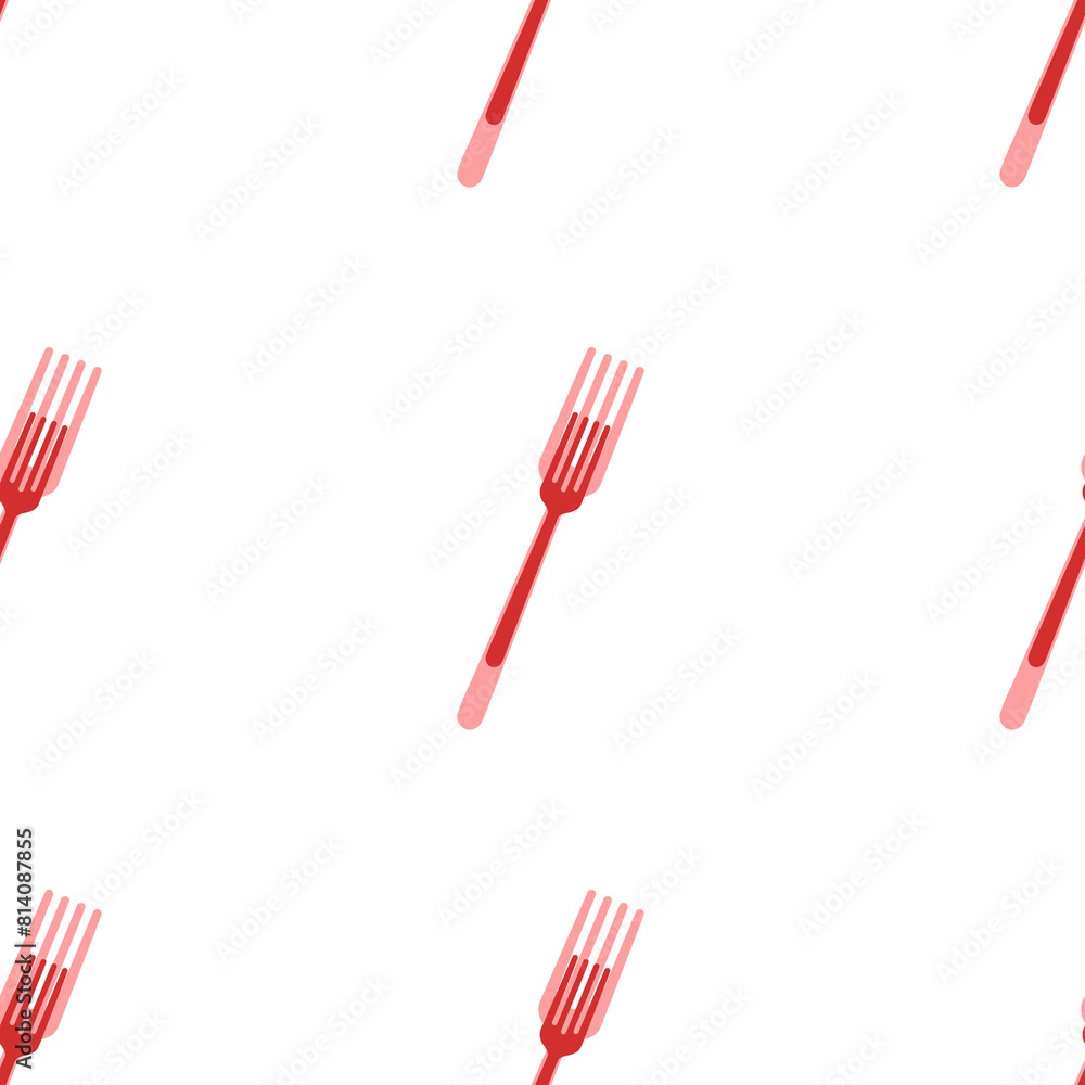 Poster seamless pattern of large isolated red forks. the elements are evenly spaced. illustration on light 