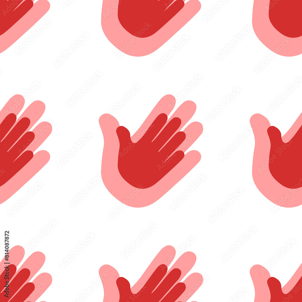 Aufkleber seamless pattern of large isolated red hands. the elements are evenly spaced. illustration on light 