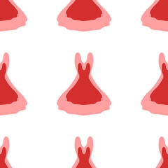Seamless pattern of large isolated red flared dress symbols. The elements are evenly spaced. Illustration on light red background
