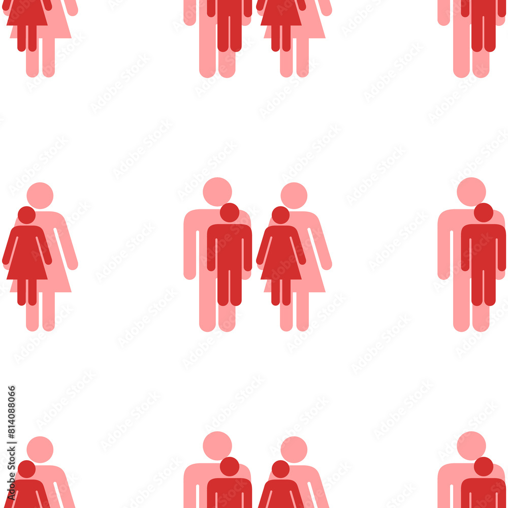 Poster seamless pattern of large isolated red man with woman symbols. the elements are evenly spaced. illus