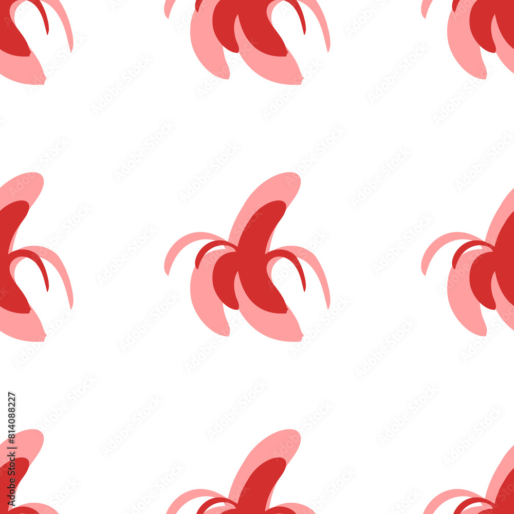 Poster seamless pattern of large isolated red peeled banana symbols. the elements are evenly spaced. illust