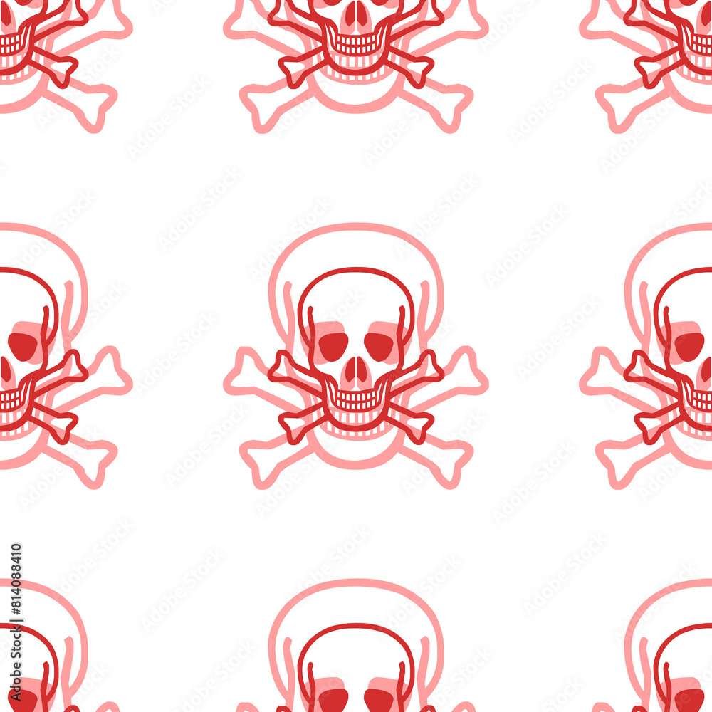 Poster seamless pattern of large isolated red skulls. the elements are evenly spaced. illustration on light