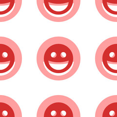 Seamless pattern of large isolated red laughter Emoticons. The elements are evenly spaced. Illustration on light red background