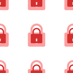 Seamless pattern of large isolated red padlock symbols. The elements are evenly spaced. Illustration on light red background