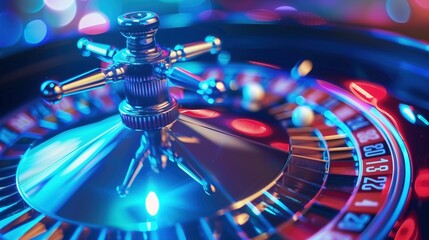 Spinning roulette with a blue light shining on it in a casino, generative ai