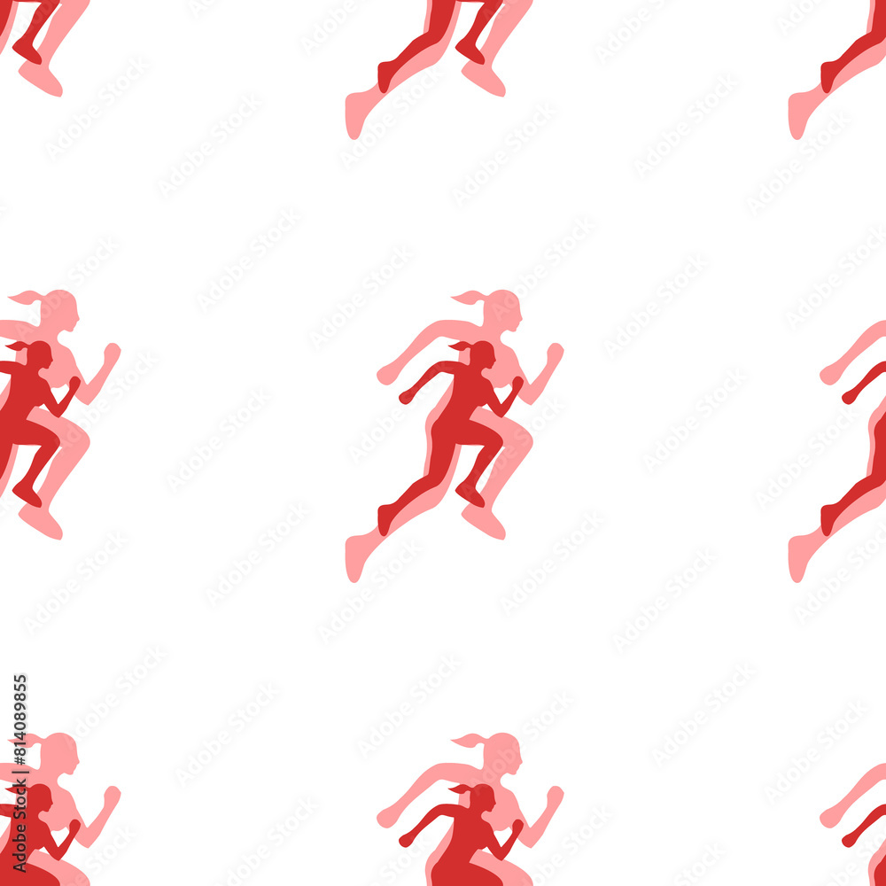 Poster seamless pattern of large isolated red running woman symbols. the elements are evenly spaced. illust