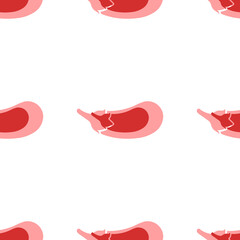 Seamless pattern of large isolated red eggplant symbols. The elements are evenly spaced. Illustration on light red background