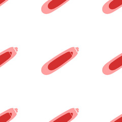 Seamless pattern of large isolated red zucchini symbols. The elements are evenly spaced. Illustration on light red background