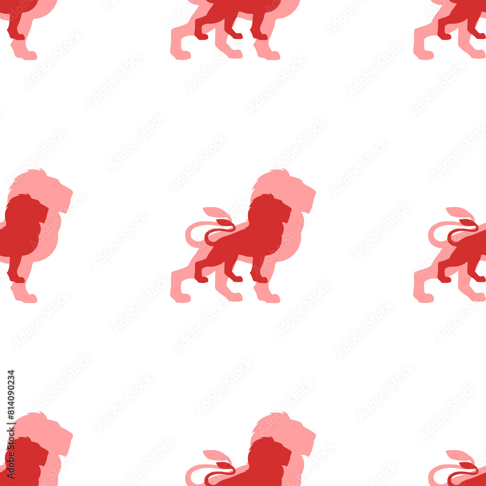 Poster seamless pattern of large isolated red lion symbols. the elements are evenly spaced. illustration on