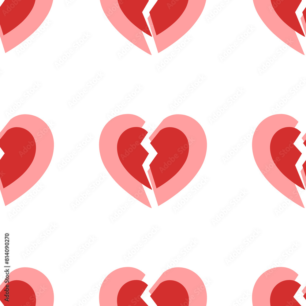 Poster seamless pattern of large isolated red broken heart symbols. the elements are evenly spaced. illustr