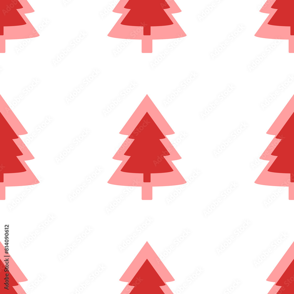 Poster seamless pattern of large isolated red fir-tree symbols. the elements are evenly spaced. illustratio