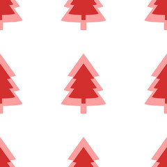 Seamless pattern of large isolated red fir-tree symbols. The elements are evenly spaced. Illustration on light red background