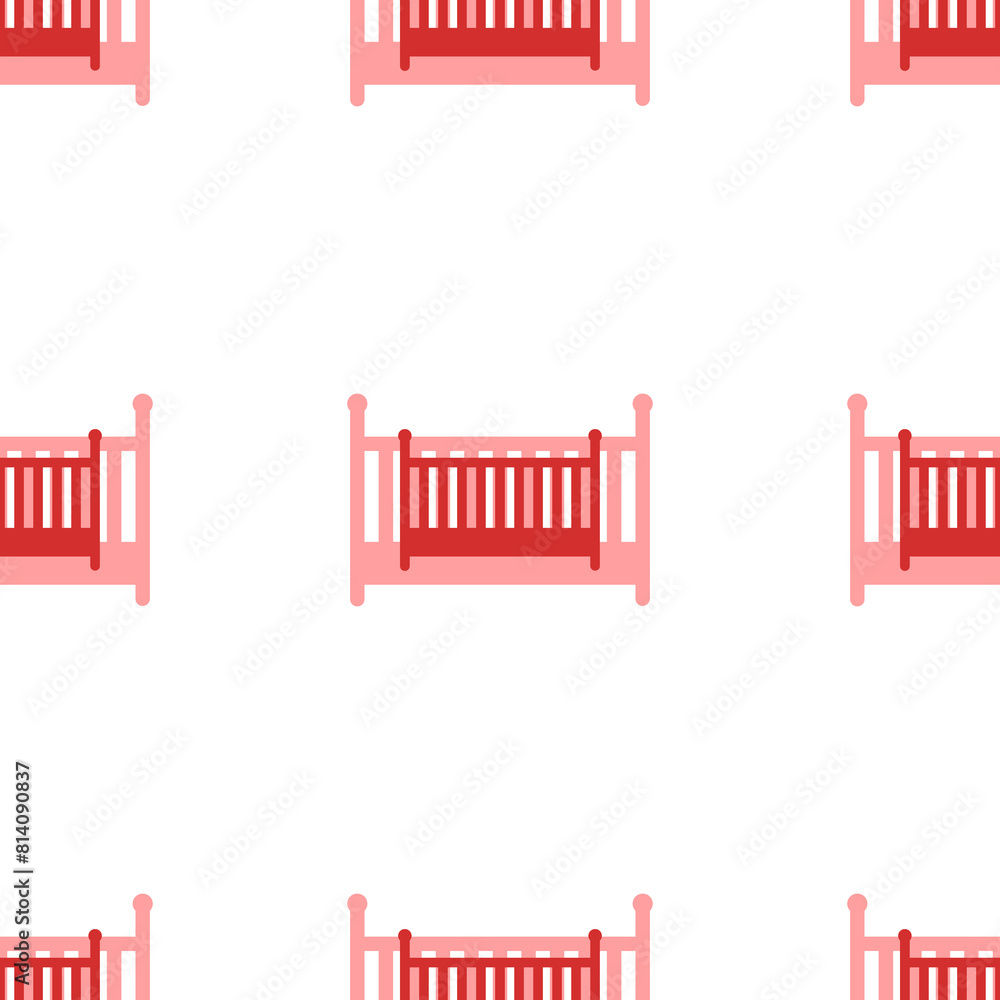 Poster seamless pattern of large isolated red baby cot symbols. the elements are evenly spaced. illustratio