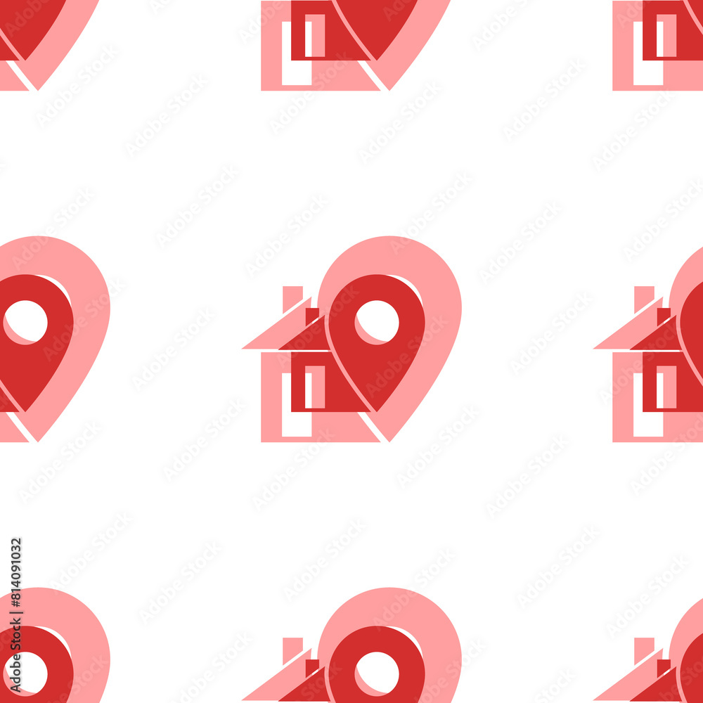 Poster seamless pattern of large isolated red real estate location symbols. the elements are evenly spaced.