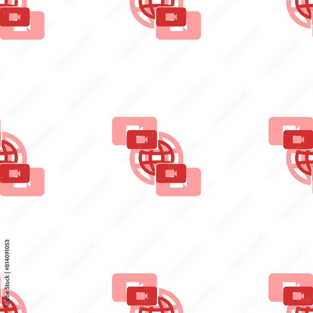 Poster seamless pattern of large isolated red videoconference symbols. the elements are evenly spaced. illu