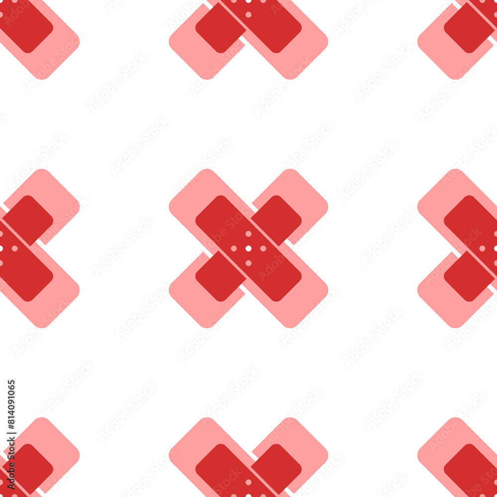 Poster seamless pattern of large isolated red adhesive plaster symbols. the elements are evenly spaced. ill