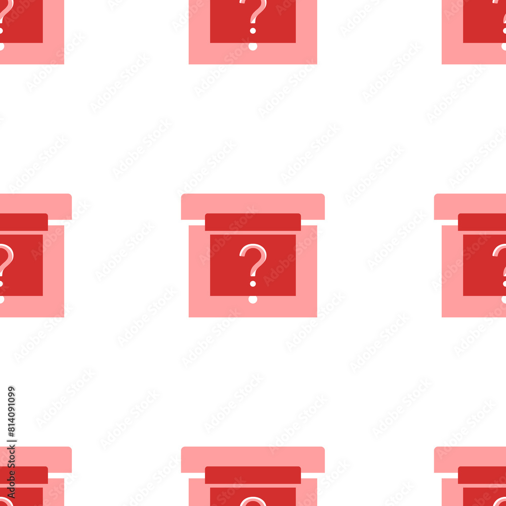 Poster seamless pattern of large isolated red gift box with a question symbols. the elements are evenly spa