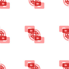 Seamless pattern of large isolated red videoconference symbols. The elements are evenly spaced. Illustration on light red background